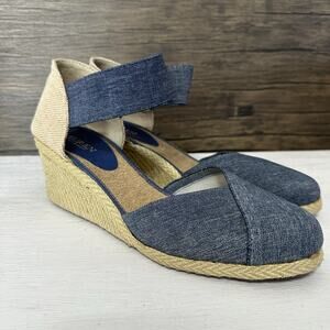 Lauren Ralph Lauren Wedges Women 11B Charla Denim Blue Canvas Espadrille Coastal